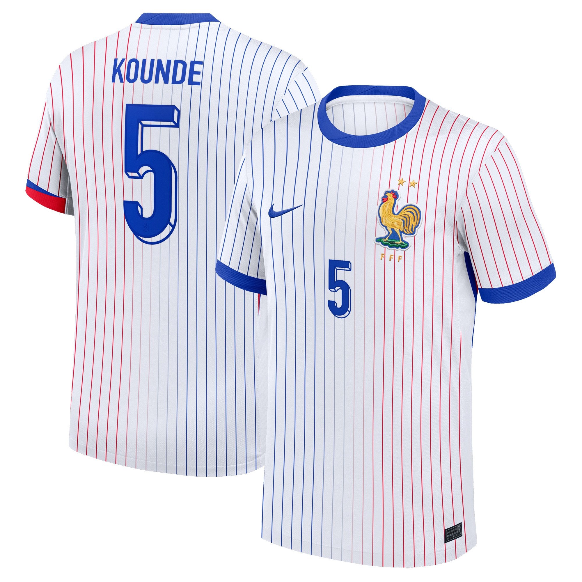 Jules Kounde 5 France 2024/25 Stadium Away Football Jersey - Men White