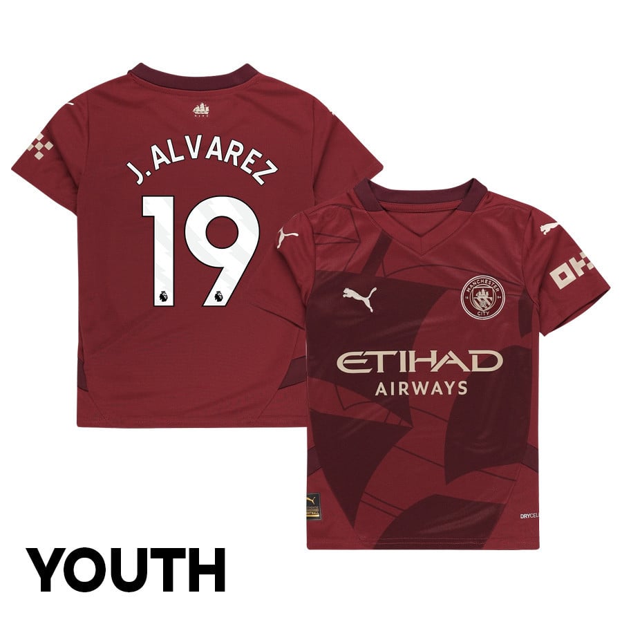Julian Alvarez 19 Manchester City 2024/25 Third YOUTH Jersey - Burgundy