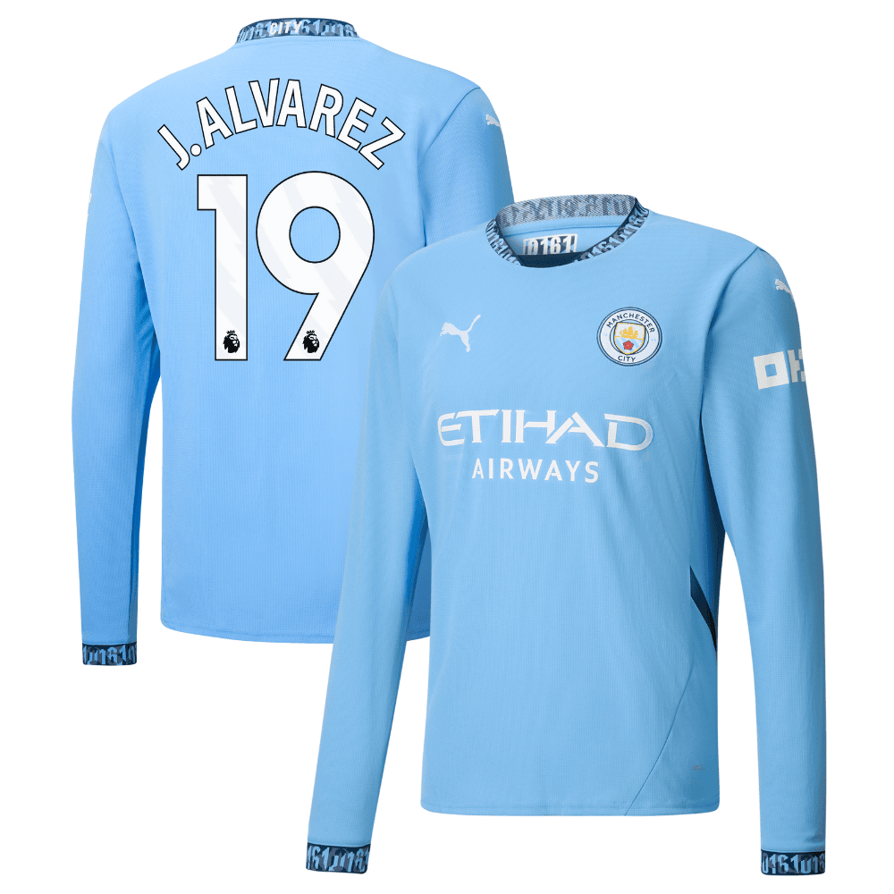 Julián Álvarez 19 Manchester City 2024/25 Home Long Sleeve Men Jersey - Light Blue