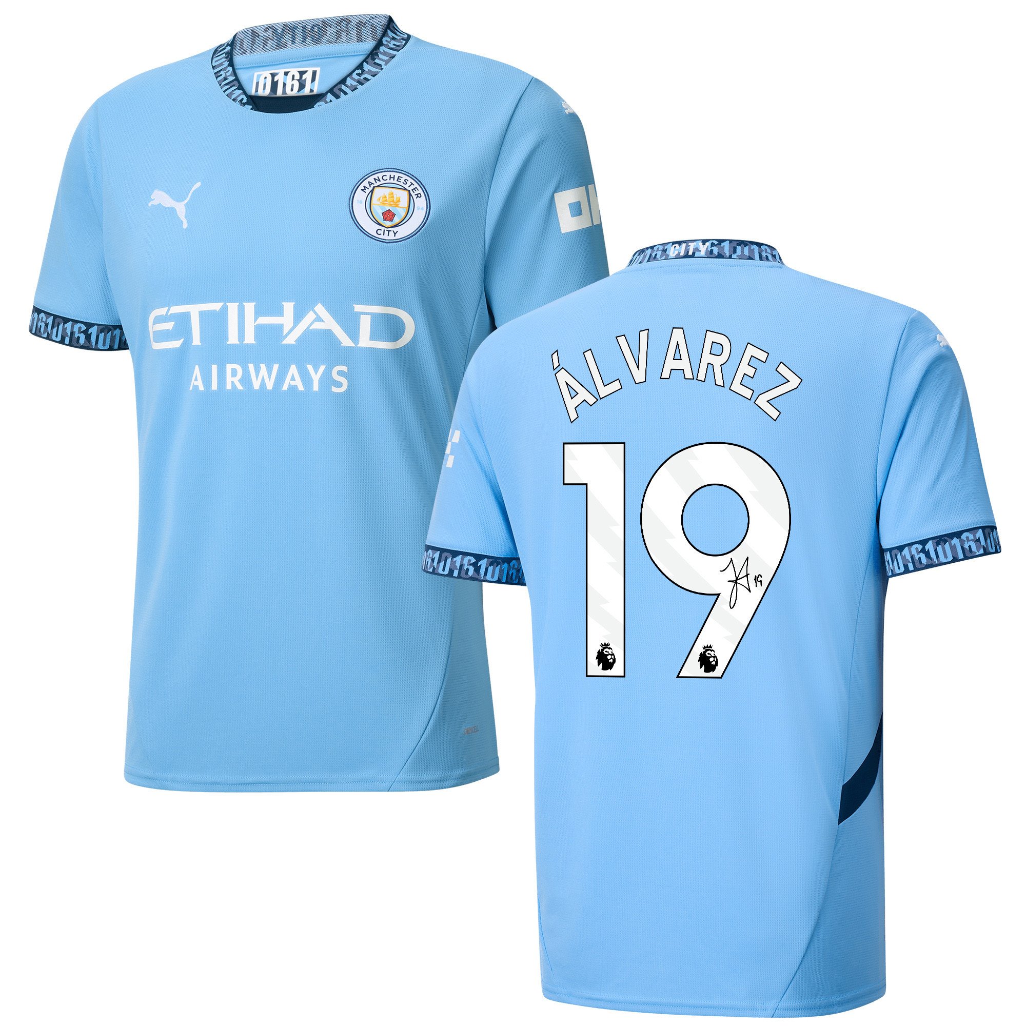 Julián Álvarez 19 Signed Manchester City 2024/25 Home Jersey Autographed - Light Blue