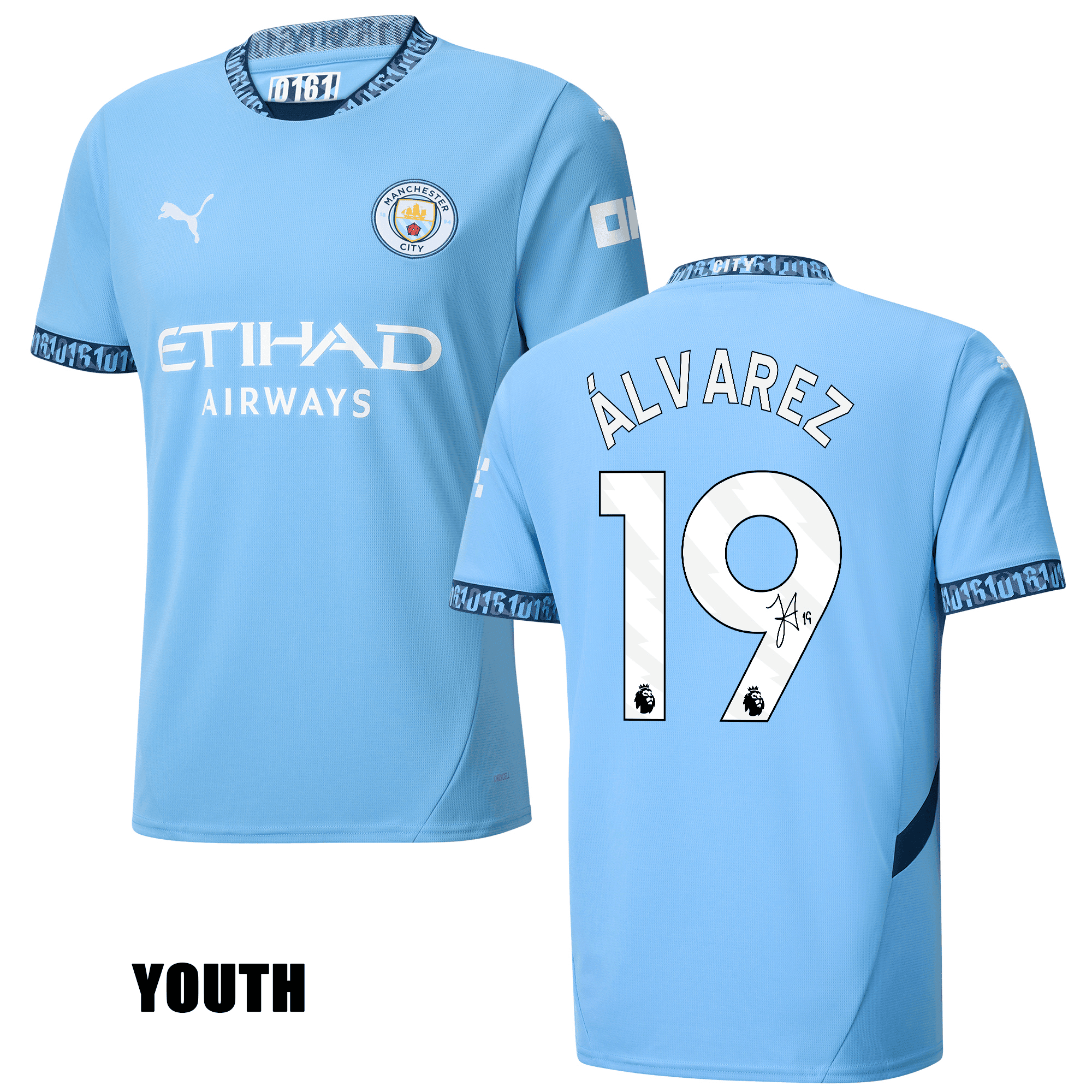 Julián Álvarez 19 Signed Manchester City 2024/25 YOUTH Home Jersey Autographed - Light Blue