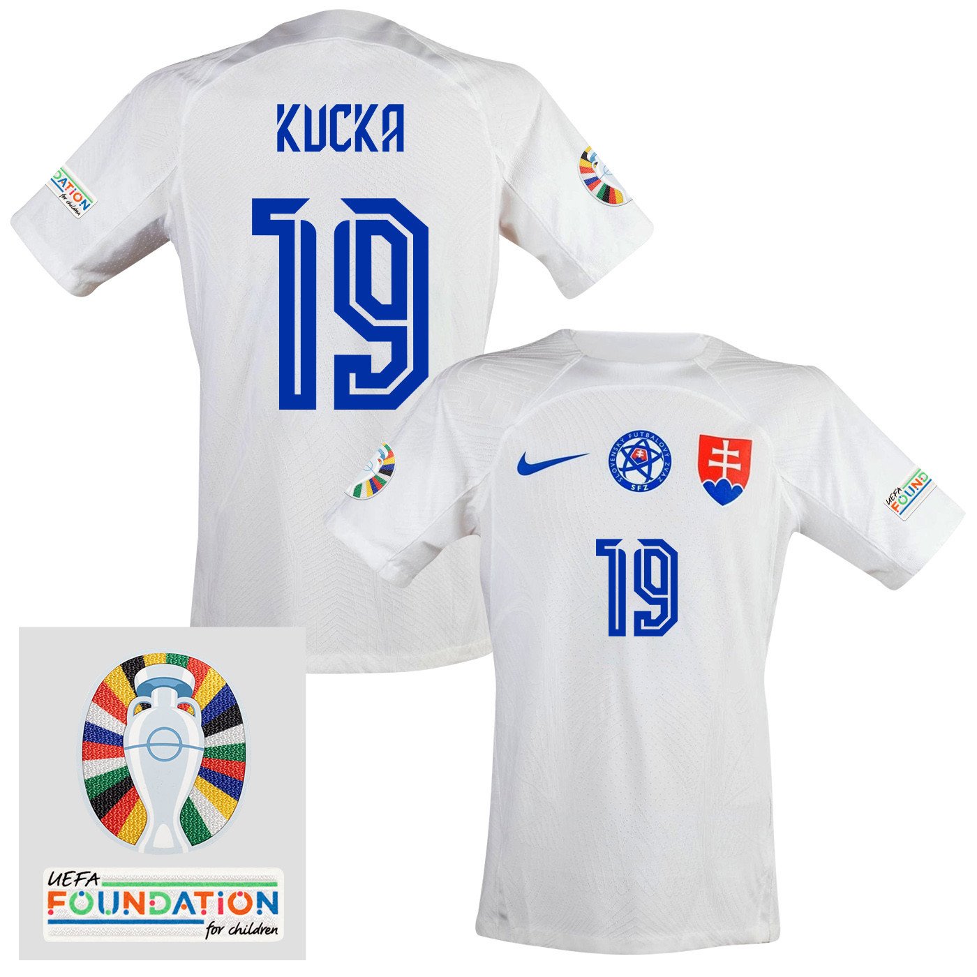 Juraj Kucka 19 Slovakia National Team 2024 Euro & Foundation Patch Away Men Jersey - White