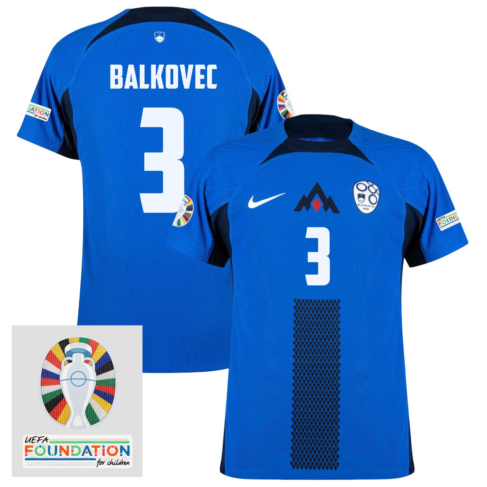 Jure Balkovec 3 Slovenia National Team 2024 Euro & Foundation Patch Away Men Jersey - Blue