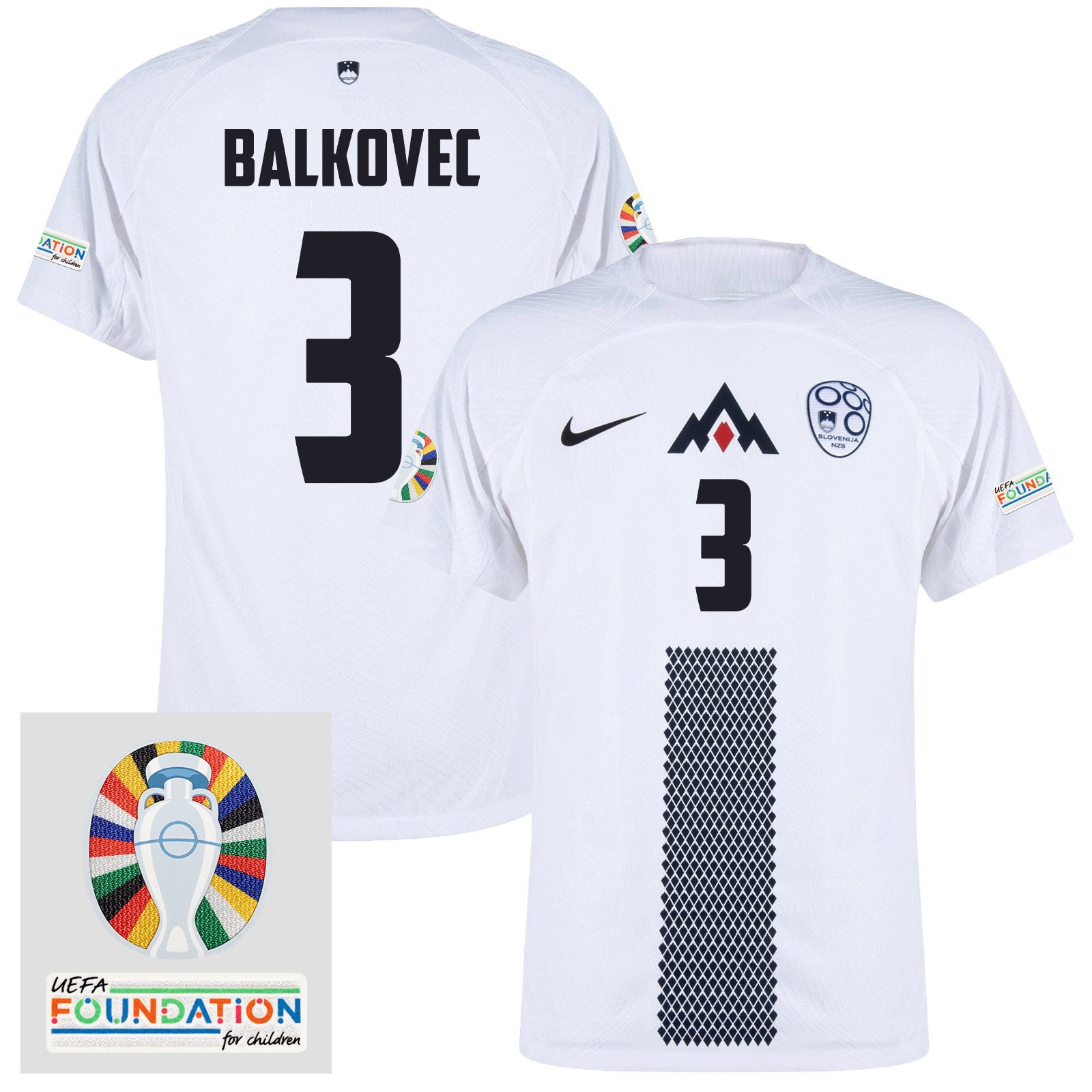 Jure Balkovec 3 Slovenia National Team 2024 Euro & Foundation Patch Home Men Jersey - White