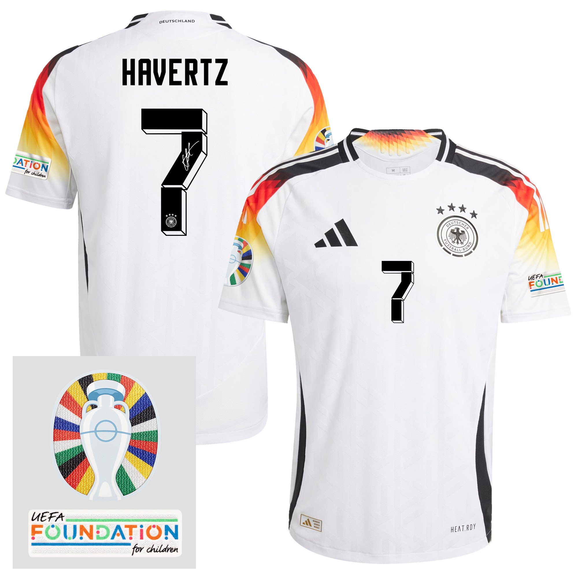 Kai Havertz 7 Signed Germany 2024/25 Home Jersey - Autographed, Euro UEFA Patch - Men, White