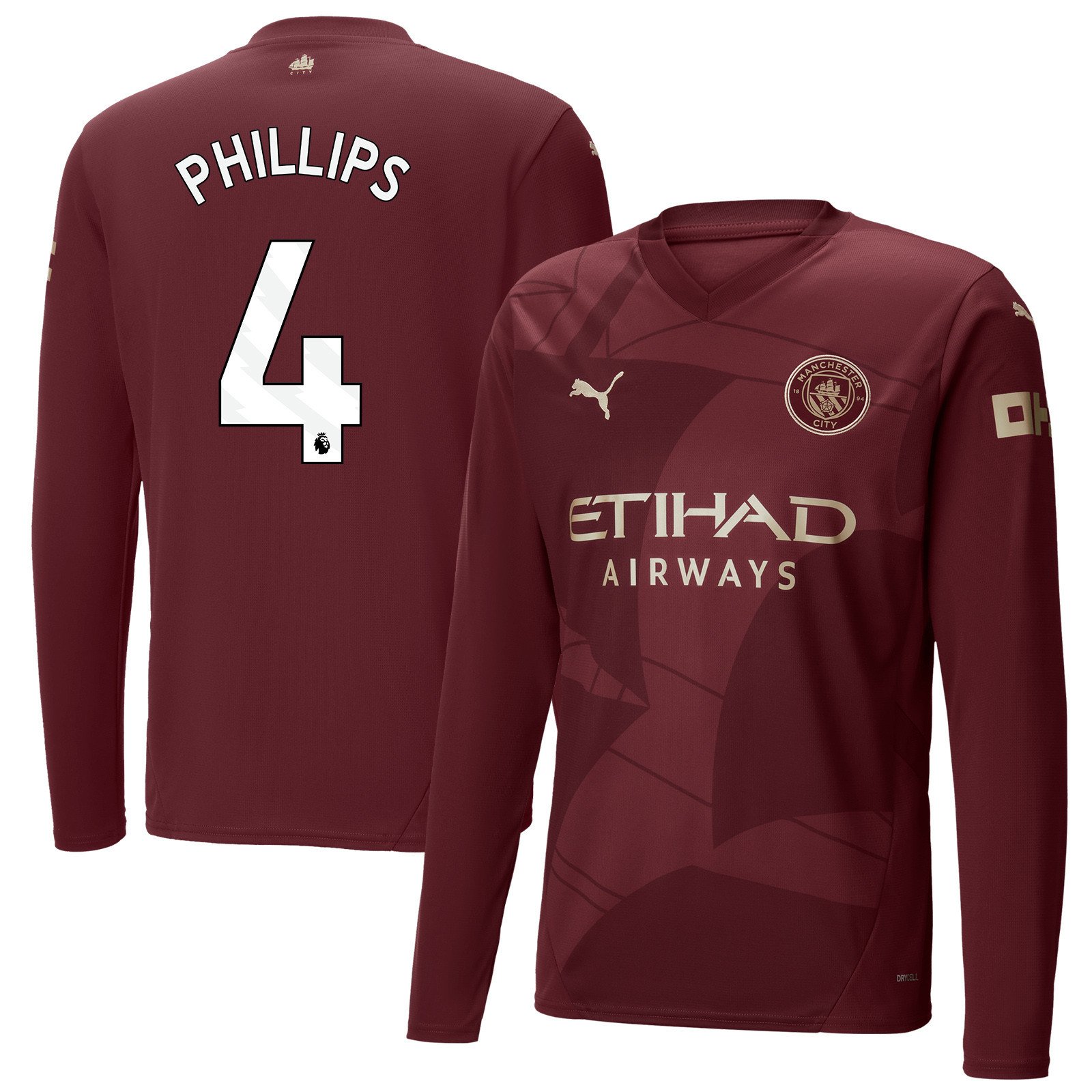 Kalvin Phillips 4 Manchester City 2024/25 Third Long Sleeve Men Jersey - Burgundy
