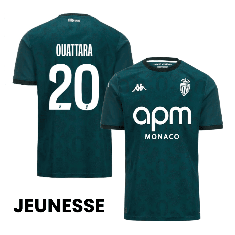 Kassoum Ouattara 20 AS Monaco 2024/25 Away YOUTH Jersey - Green