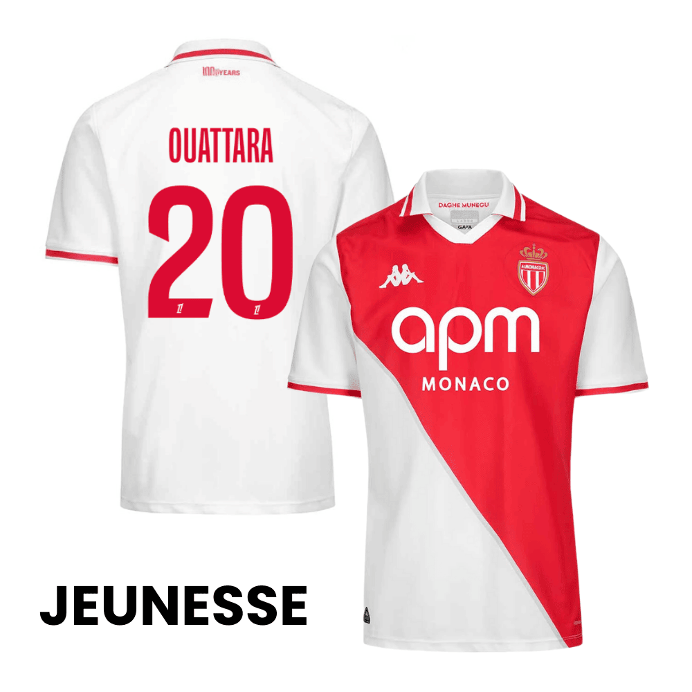 Kassoum Ouattara 20 AS Monaco 2024/25 Home YOUTH Jersey - White/Red