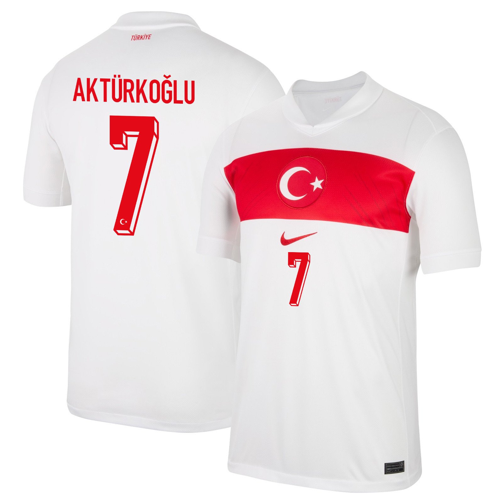 Kerem Aktürkoğlu 7 Turkey National Team 2024 Home Stadium Men Jersey - White