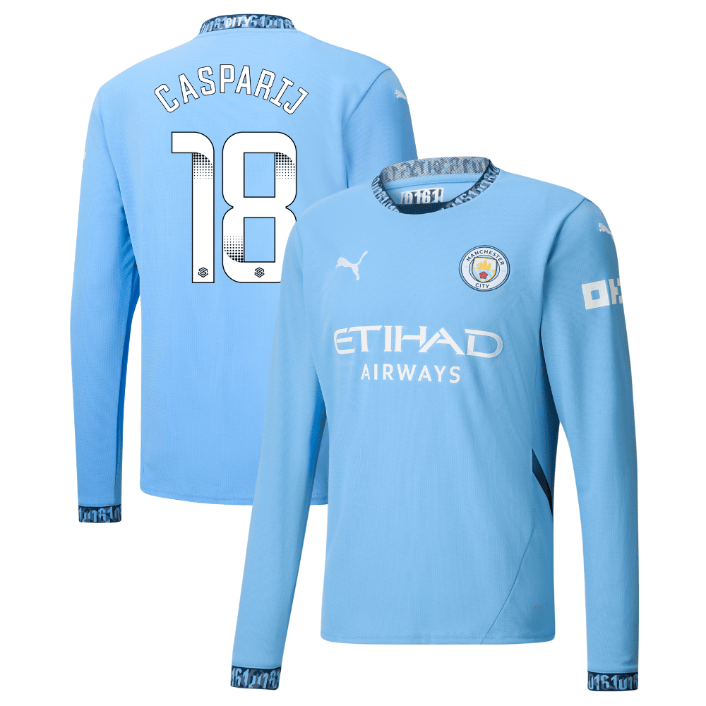 Kerstin Casparij 18 Manchester City 2024/25 Women's Team Home Long Sleeve Men Jersey - Light Blue
