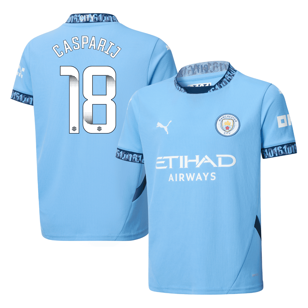 Kerstin Casparij 18 Manchester City 2024/25 Women's Team Home YOUTH Jersey - Light Blue