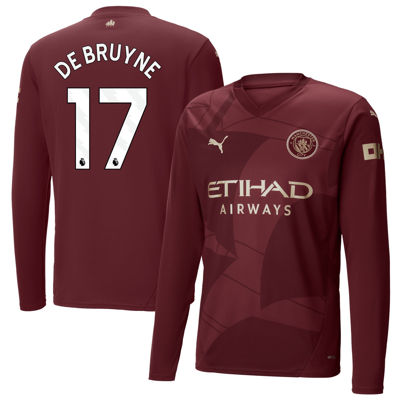 Kevin De Bruyne 17 Manchester City 2024/25 Third Long Sleeve Men Jersey - Burgundy