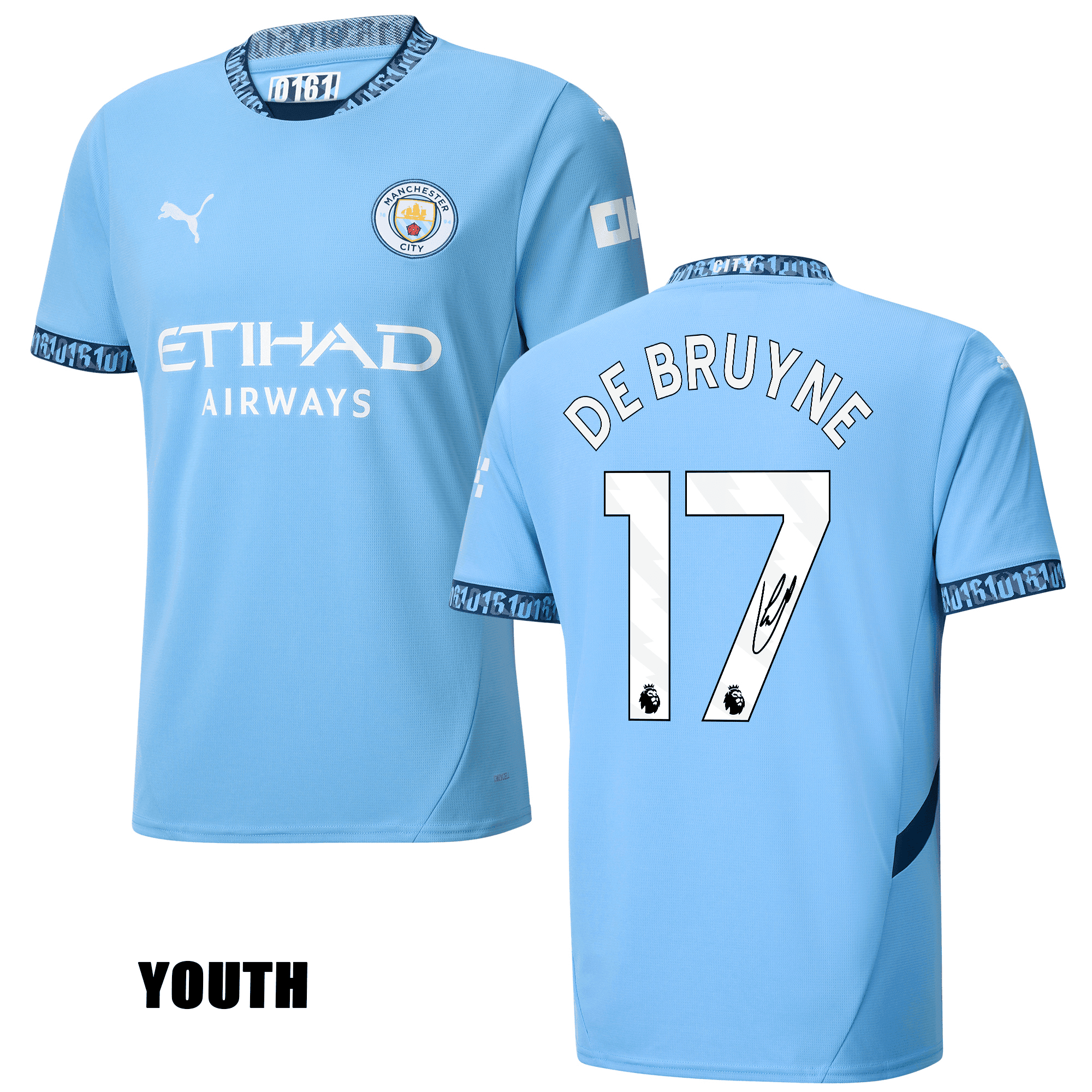 Kevin De Bruyne 17 Signed Manchester City 2024/25 YOUTH Home Jersey Autographed - Light Blue