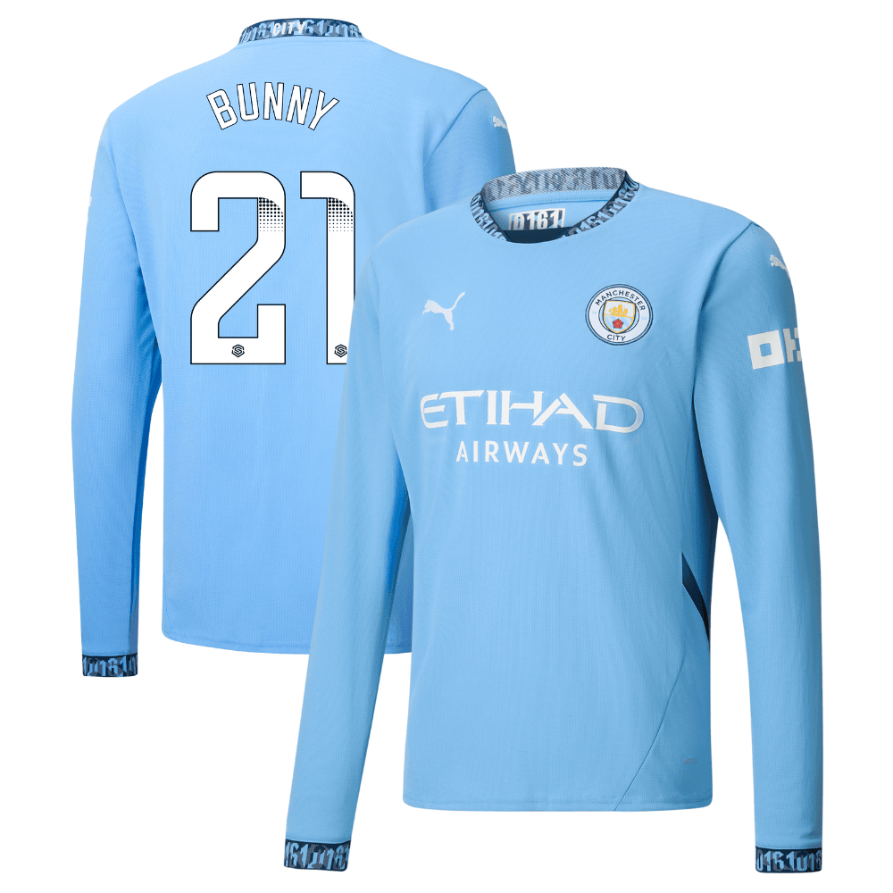 Khadija Shaw 21 Manchester City 2024/25 Women's Team Home Long Sleeve Men Jersey - Light Blue