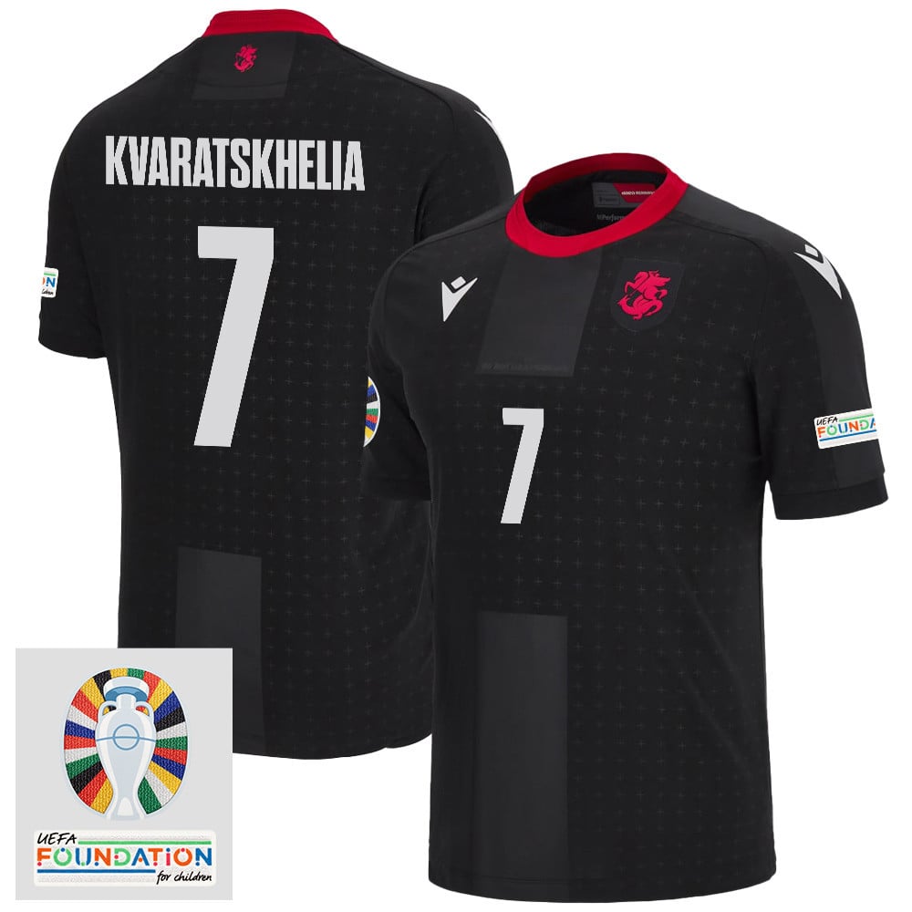 Khvicha Kvaratskhelia 7 Georgia National Team 2024 Euro & Foundation Patch Away Men Jersey - Black