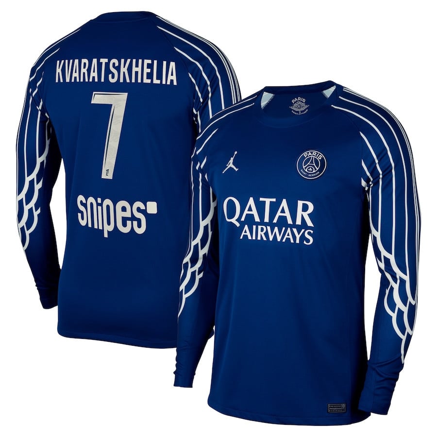 Khvicha Kvaratskhelia 7 Paris Saint-Germain 2024/25 Fourth Long Sleeve Men Jersey - Dark Blue