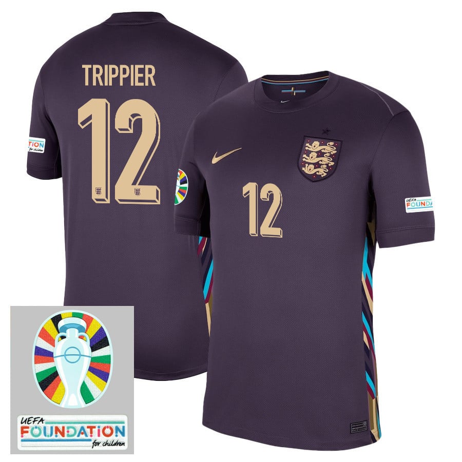 Kieran Trippier 12 England National Team 2024/25 Away Stadium Jersey - Euro UEFA Patch - Men