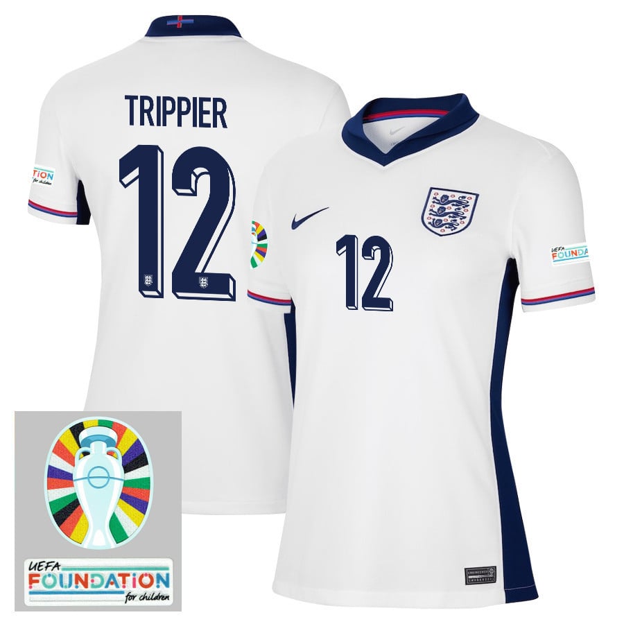 Kieran Trippier 12 England National Team 2024/25 Women's Home Jersey - Euro UEFA Patch - White