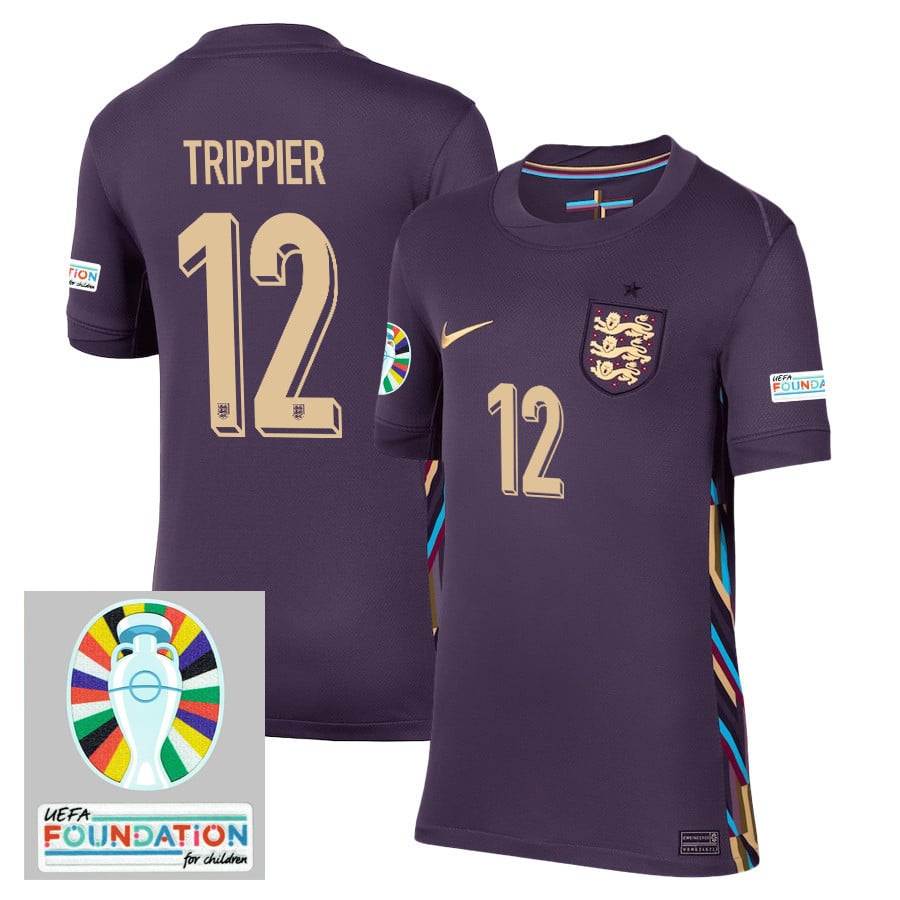 Kieran Trippier 12 England National Team 2024/25 YOUTH Away Stadium Jersey - Euro UEFA Patch