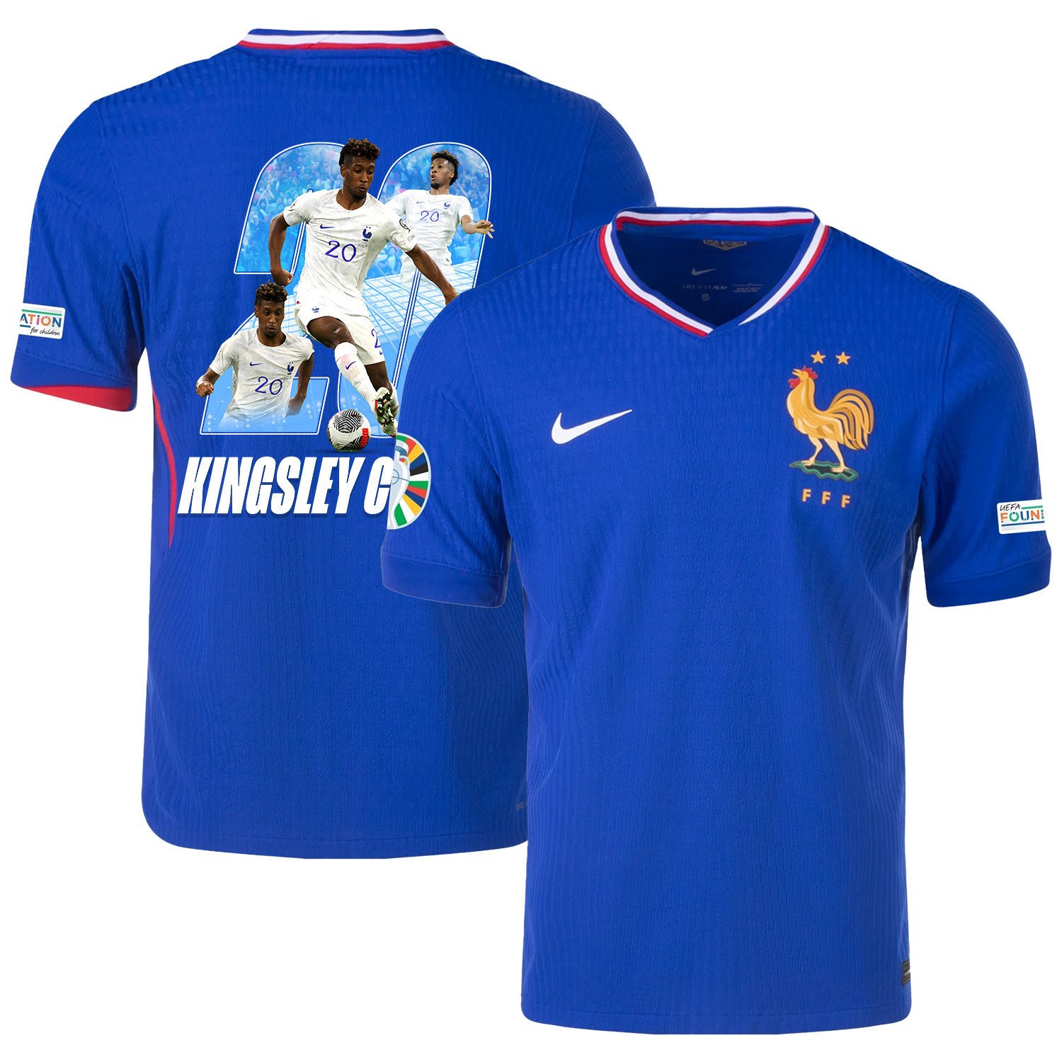 Kingsley Coman 20 Skillful Player France National Team 2024/25 Home Jersey - Euro UEFA Patch - Men, Blue