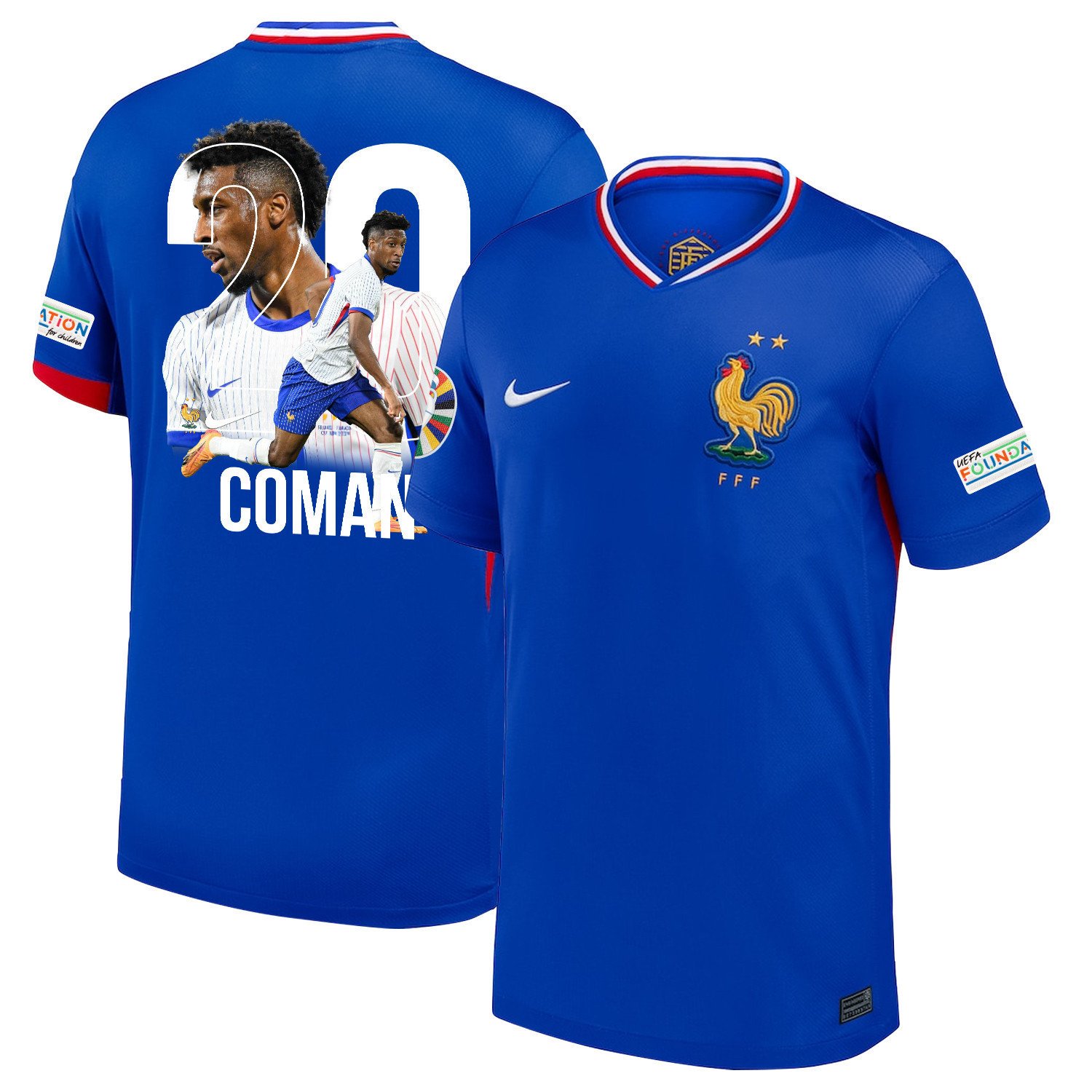 Kingsley Coman 20 Star Player Of France National Team 2024/25 Home Jersey - Euro UEFA Patch - Men, Blue