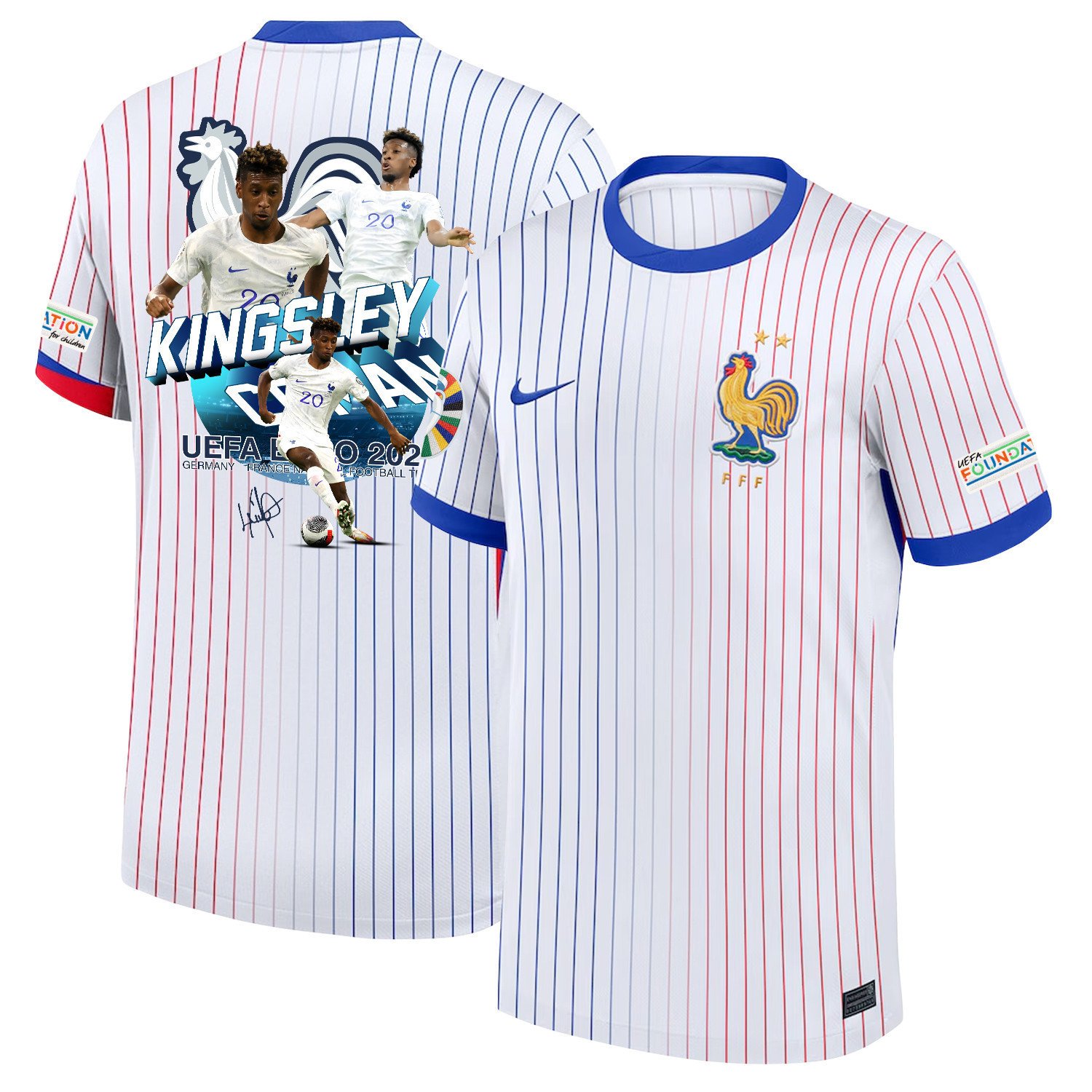Kingsley Coman 20 Talented Striker France National Team 2024/25 Away Jersey - Euro UEFA Patch - Men, White