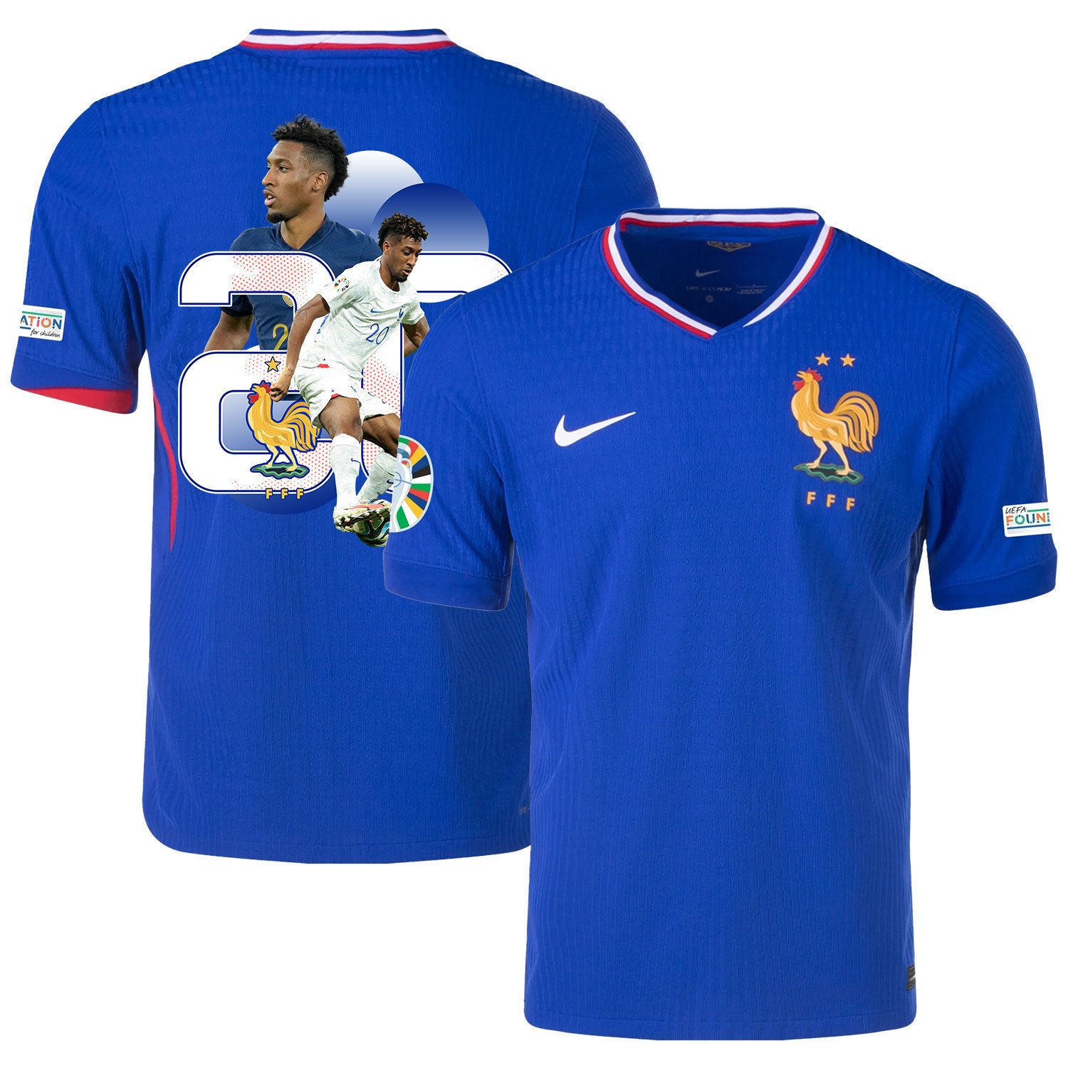 Kingsley Coman 20 The Talented Player France National Team 2024/25 Home Jersey - Euro UEFA Patch - Men, Blue