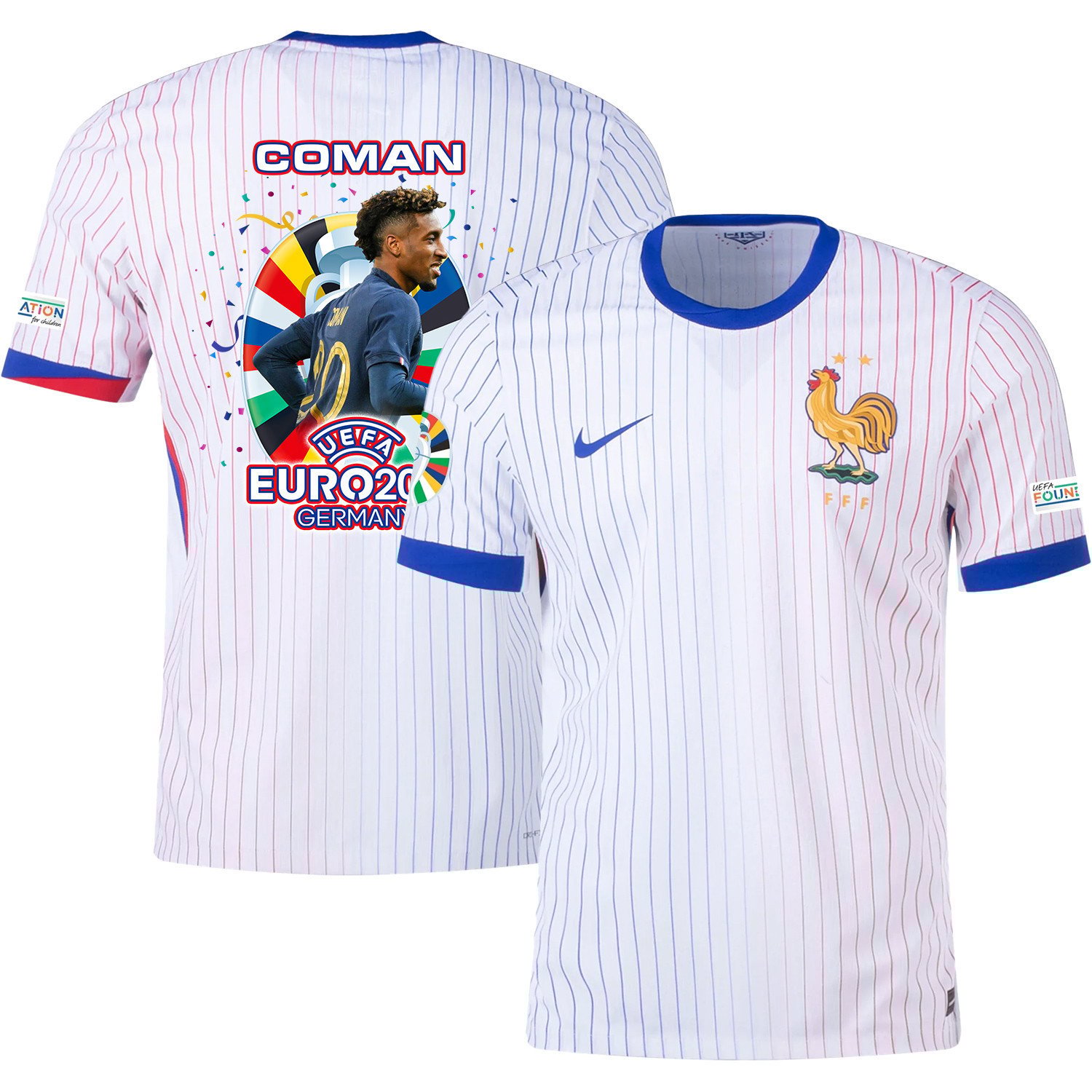 Kingsley Coman 20 Versatile Player France National Team 2024/25 Away Jersey - Euro UEFA Patch - Men, White