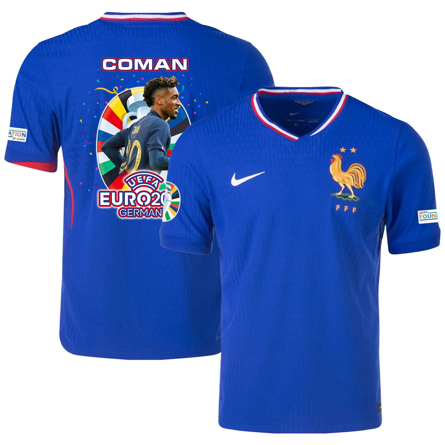 Kingsley Coman 20 Versatile Player France National Team 2024/25 Home Jersey - Euro UEFA Patch - Men, Blue
