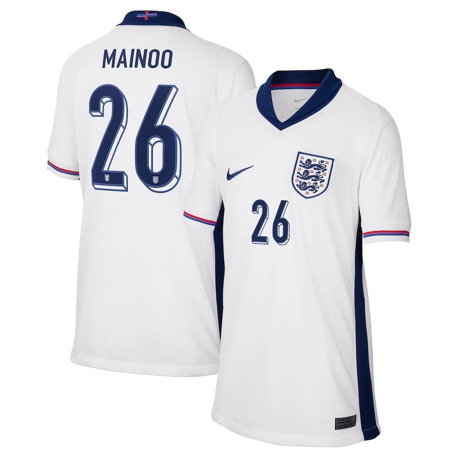 Kobbie Mainoo 26 England 2024/25 Home Stadium Football YOUTH Jersey - White