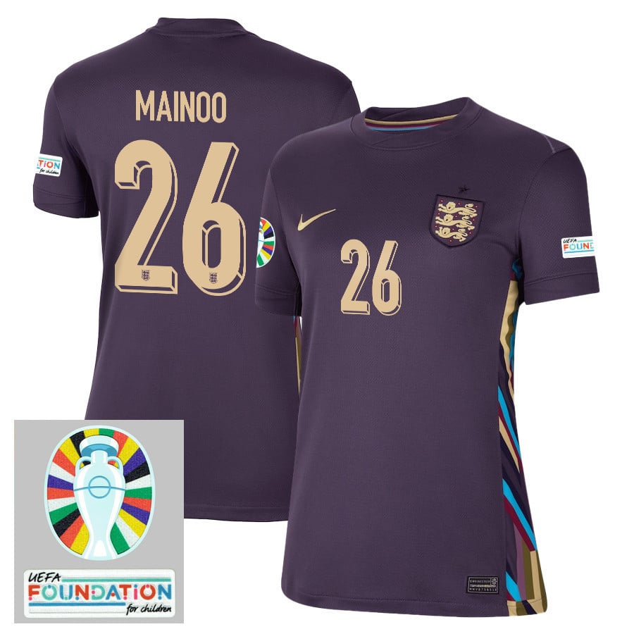 Kobbie Mainoo 26 England National Team 2024/25 Women's Away Jersey - Euro UEFA Patch