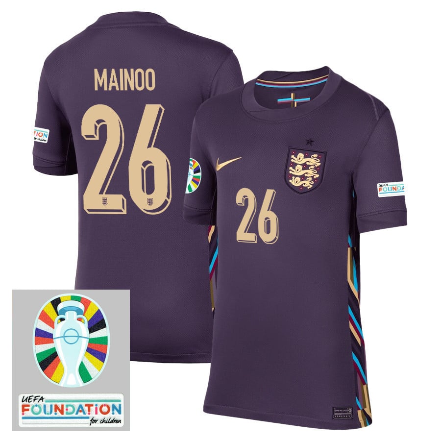 Kobbie Mainoo 26 England National Team 2024/25 YOUTH Away Stadium Jersey - Euro UEFA Patch