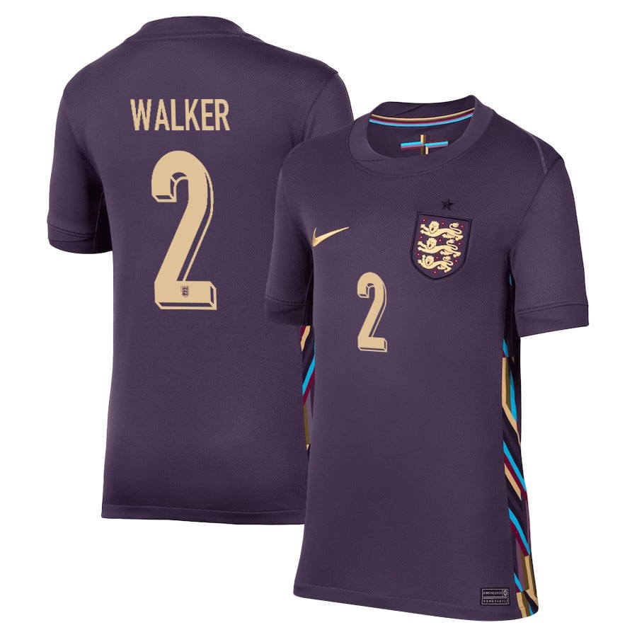 Kyle Walker 2 England 2024/25 Away Stadium Football YOUTH Jersey - Purple