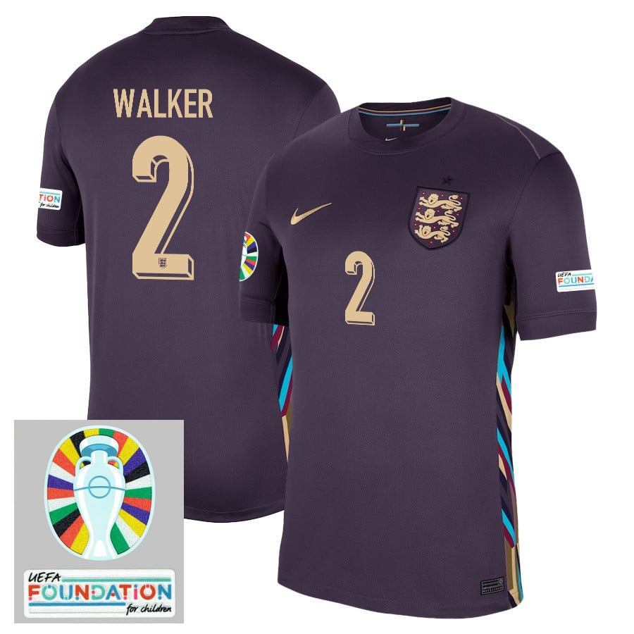 Kyle Walker 2 England National Team 2024/25 Away Stadium Jersey - Euro UEFA Patch - Men