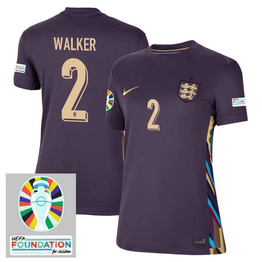 Kyle Walker 2 England National Team 2024/25 Women's Away Jersey - Euro UEFA Patch