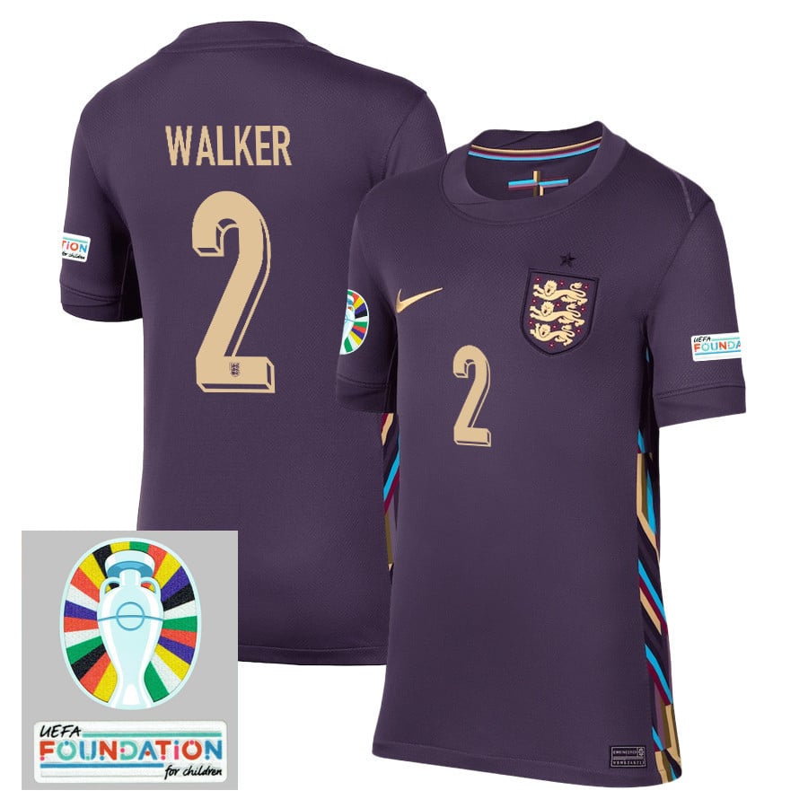 Kyle Walker 2 England National Team 2024/25 YOUTH Away Stadium Jersey - Euro UEFA Patch