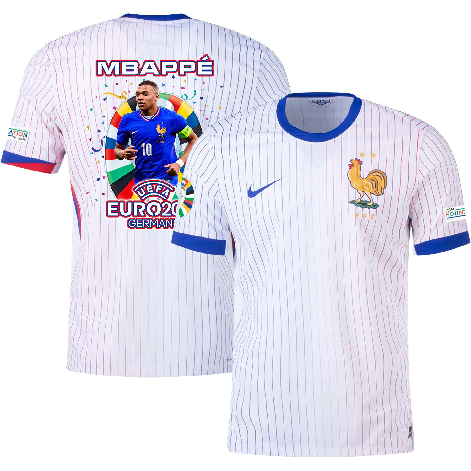 Kylian Mbappé 10 Football Icon Of France National Team 2024/25 Away Jersey - Euro UEFA Patch - Men, White
