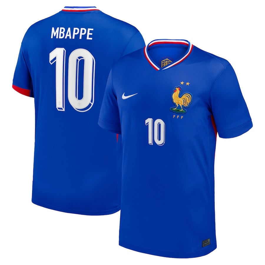 Kylian Mbappé 10 France National Team 2024 Home YOUTH Jersey - Blue