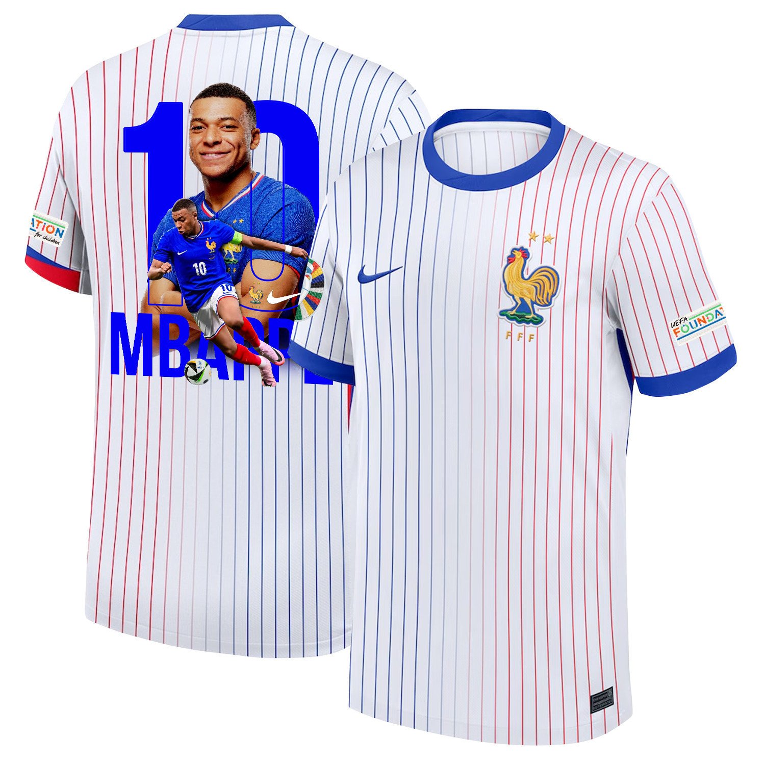 Kylian Mbappé 10 Legendary Footballer France National Team 2024/25 Away Jersey - Euro UEFA Patch - Men, White