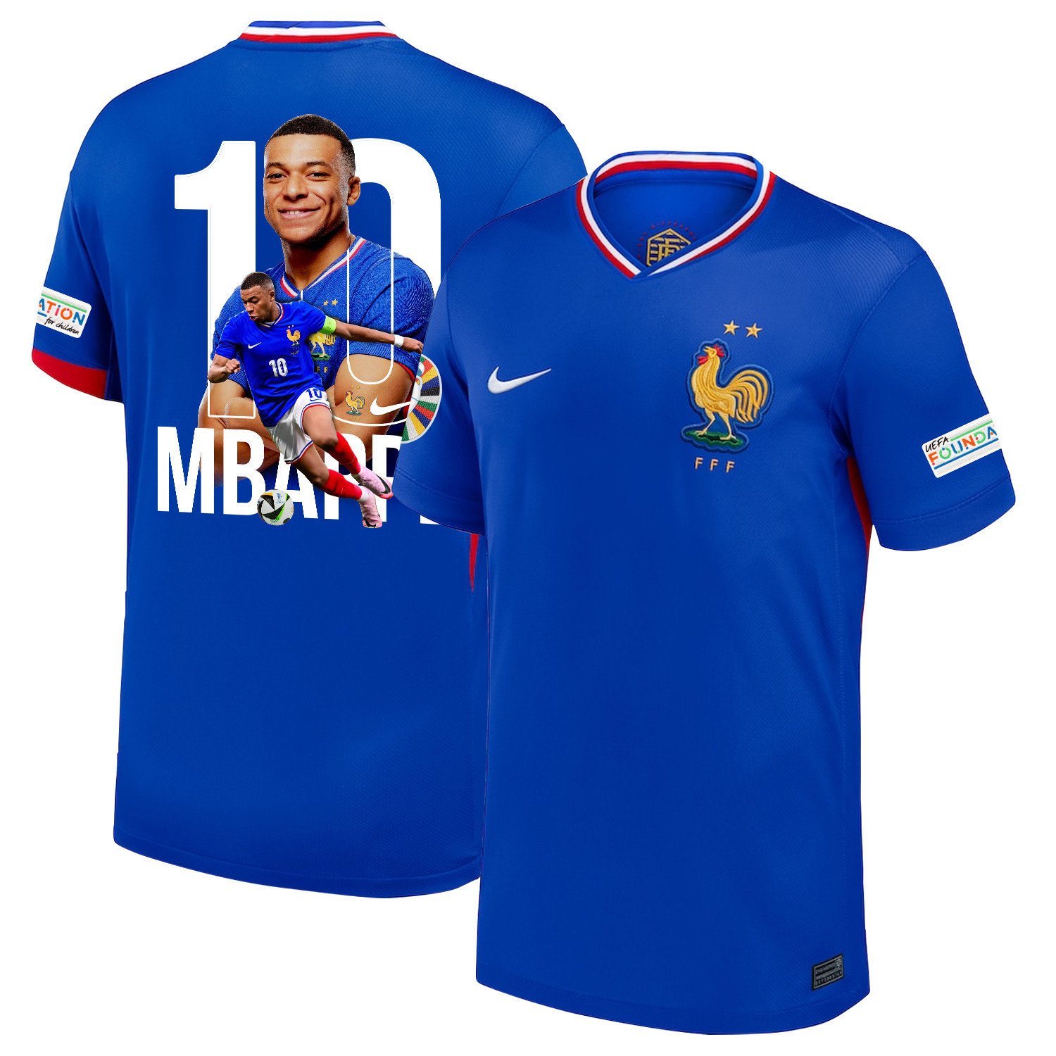 Kylian Mbappé 10 Legendary Footballer France National Team 2024/25 Home Jersey - Euro UEFA Patch - Men, Blue