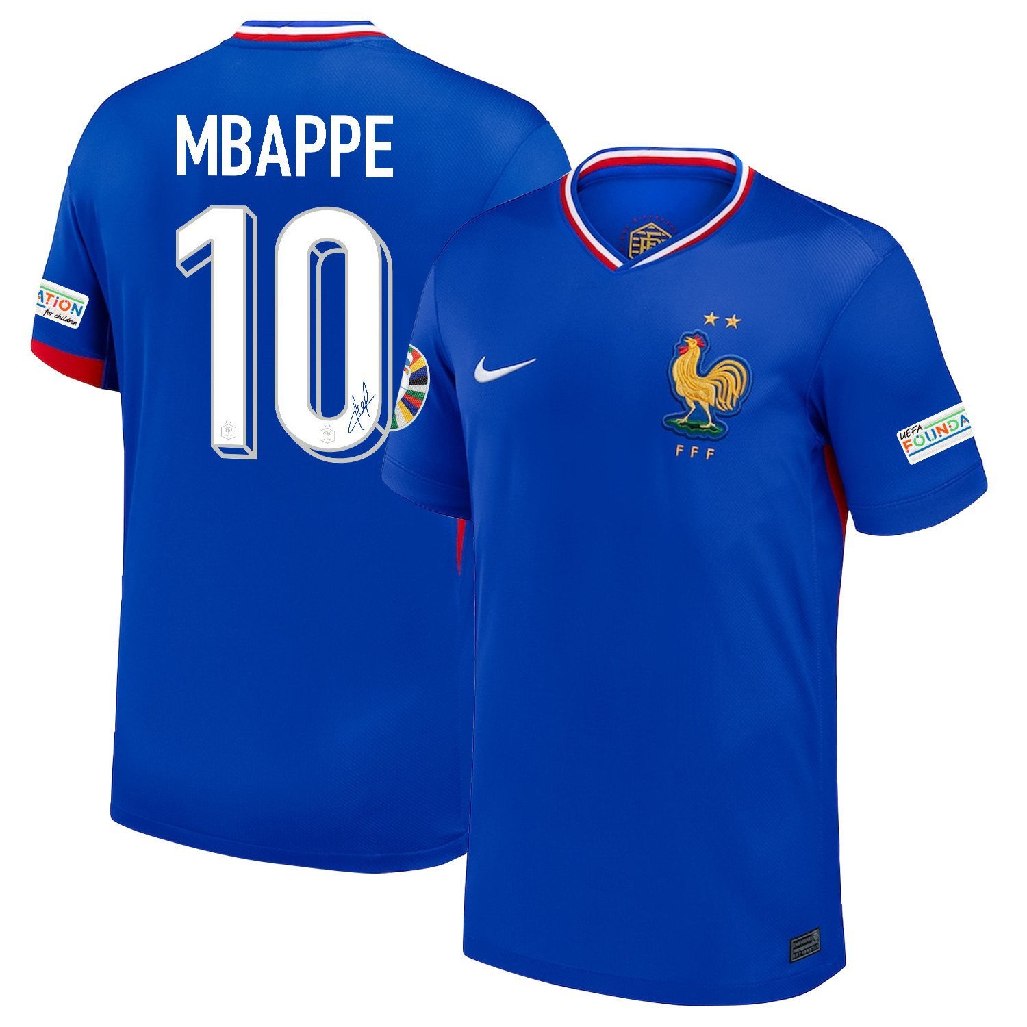 Kylian Mbappé 10 Signed France National Team 2024/25 Home Jersey - Euro UEFA Patch - Men, Blue