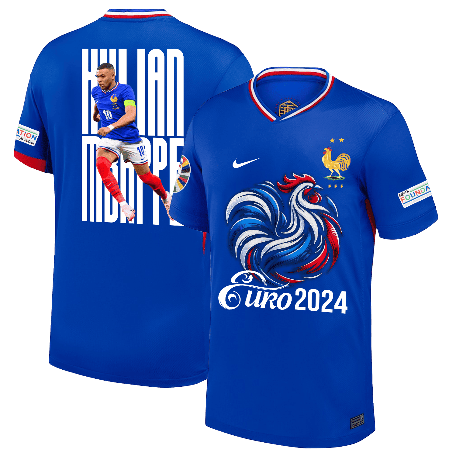 Kylian Mbappé 10 Talented Striker France National Team 2024/25 Home Jersey - Euro UEFA Patch - Men, Blue