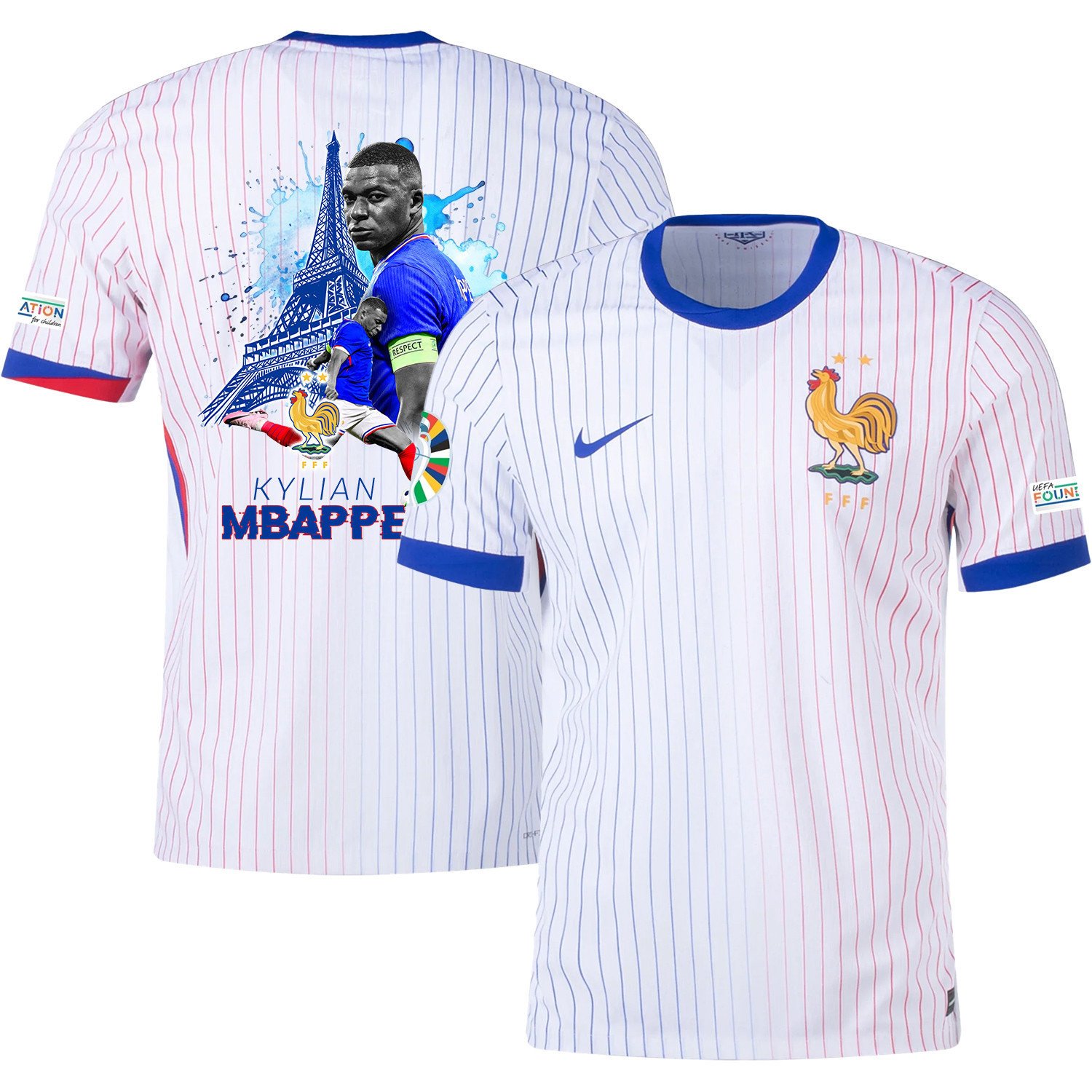 Kylian Mbappé 10 The Deadly Striker France National Team 2024/25 Away Jersey - Euro UEFA Patch - Men, White