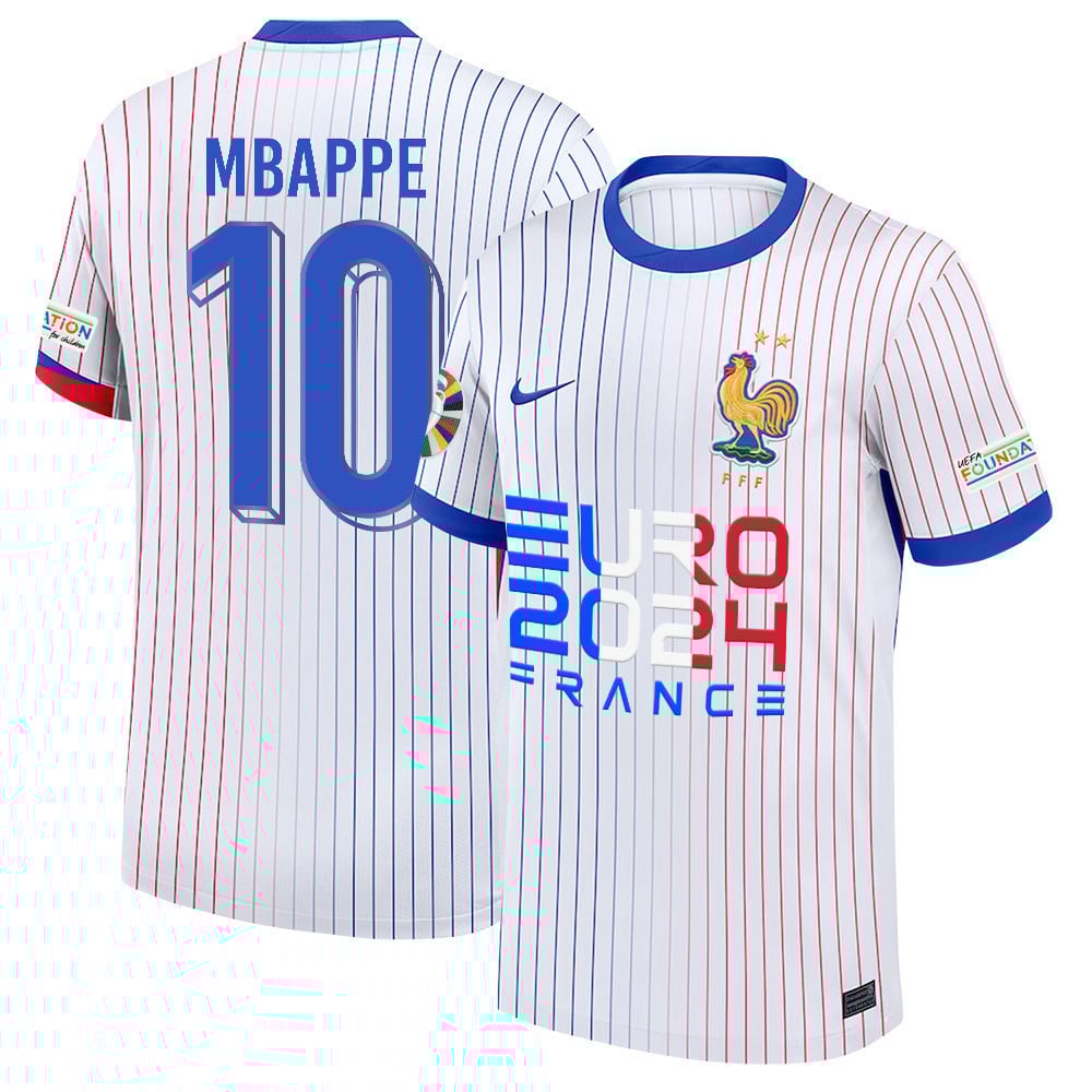 Kylian Mbappé 10 The Key Player France National Team 2024/25 Away Jersey - Euro UEFA Patch - Men, White