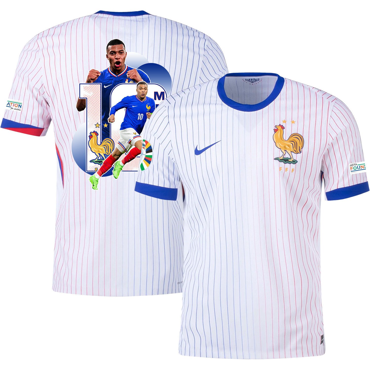 Kylian Mbappé 10 The Talented Player France National Team 2024/25 Away Jersey - Euro UEFA Patch - Men, White