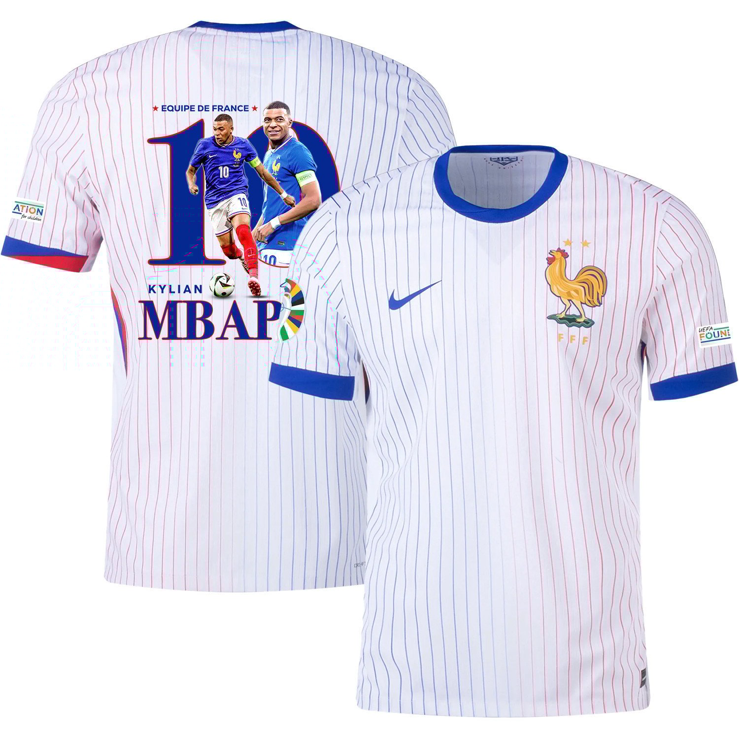 Kylian Mbappé 10 Versatile Player France National Team 2024/25 Away Jersey - Euro UEFA Patch - Men, White