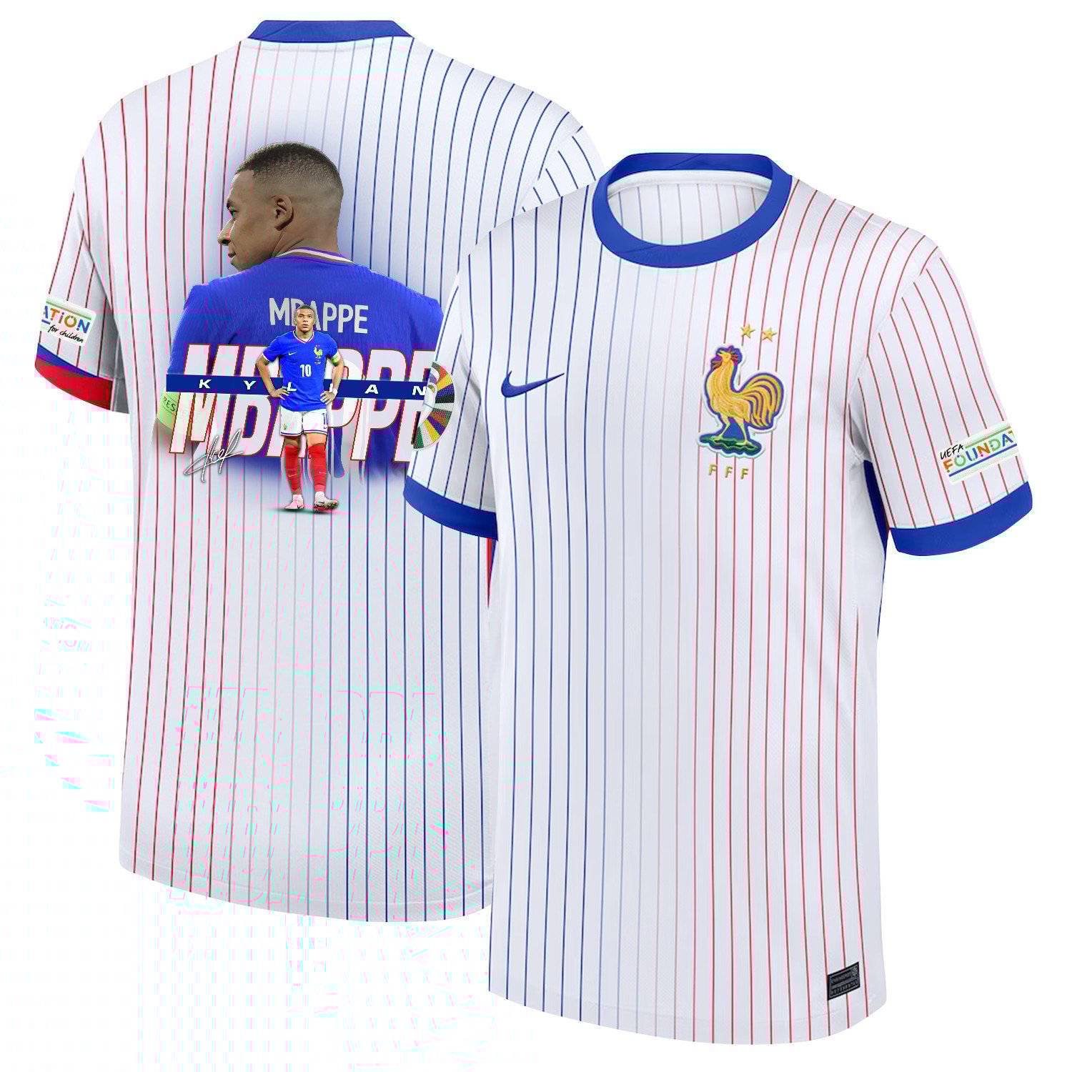 Kylian Mbappé 10 Visionary Player France National Team 2024/25 Away Jersey - Euro UEFA Patch - Men, White