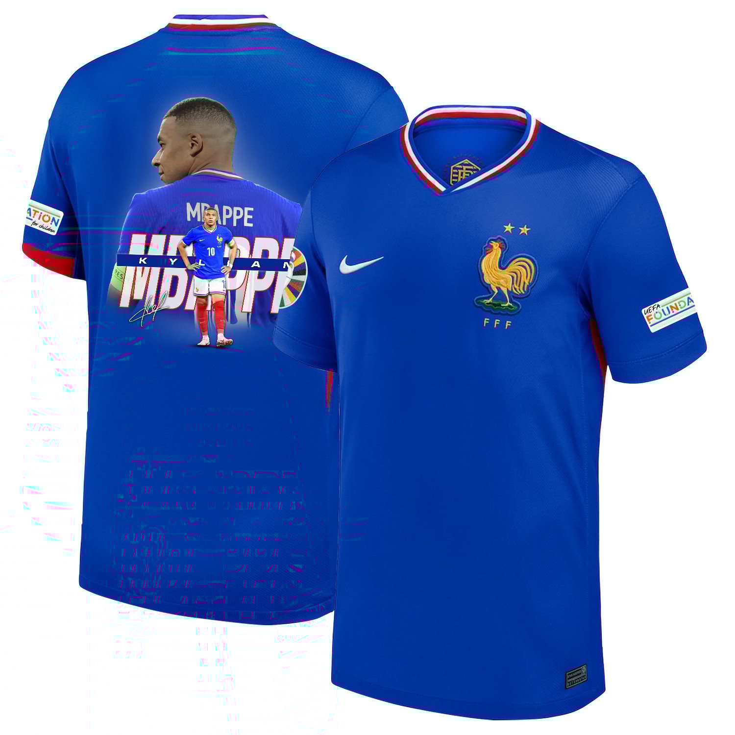 Kylian Mbappé 10 Visionary Player France National Team 2024/25 Home Jersey - Euro UEFA Patch - Men, Blue
