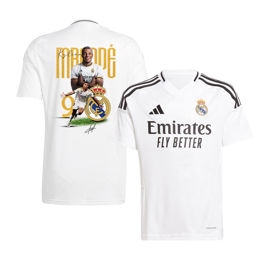 Kylian Mbappé 9 Joins Real Madrid Signature 2024-25 Home YOUTH Jersey - White