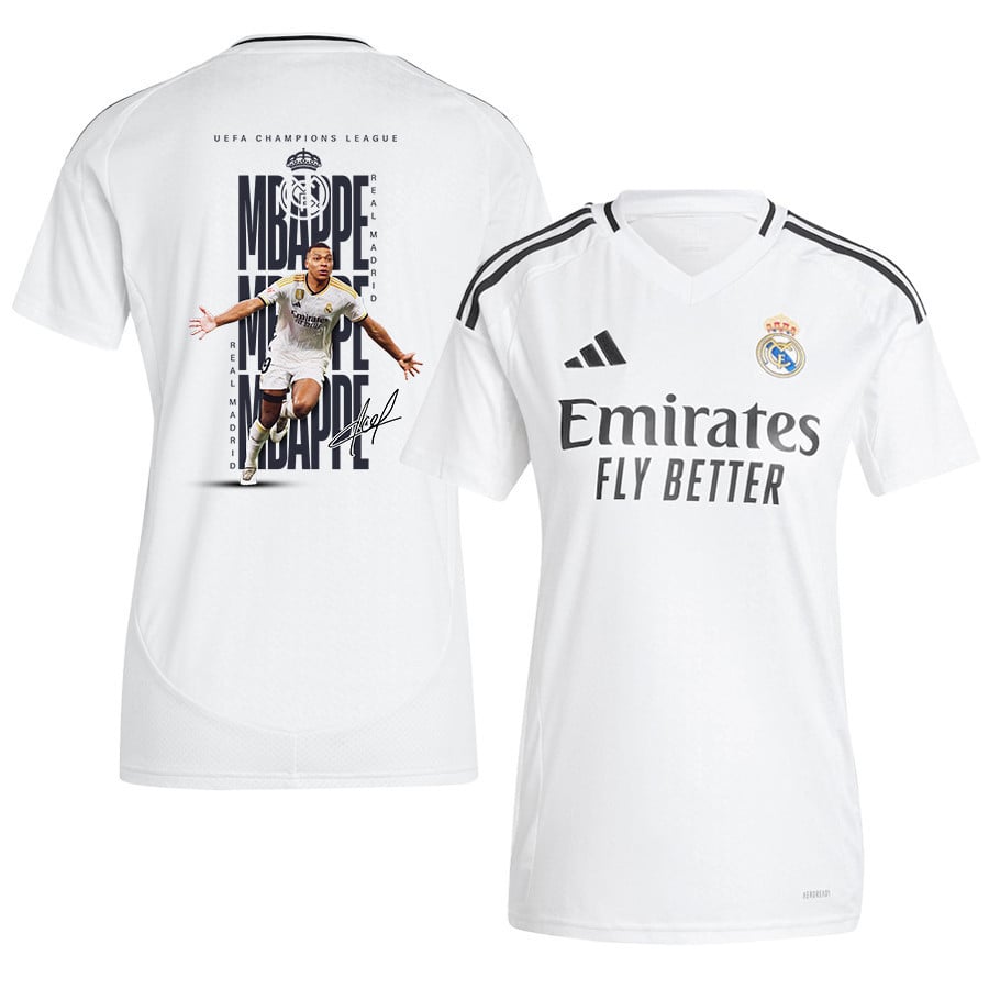 Kylian Mbappé 9 Lights Up Real Madrid 2024-25 Home WOMEN Jersey, White